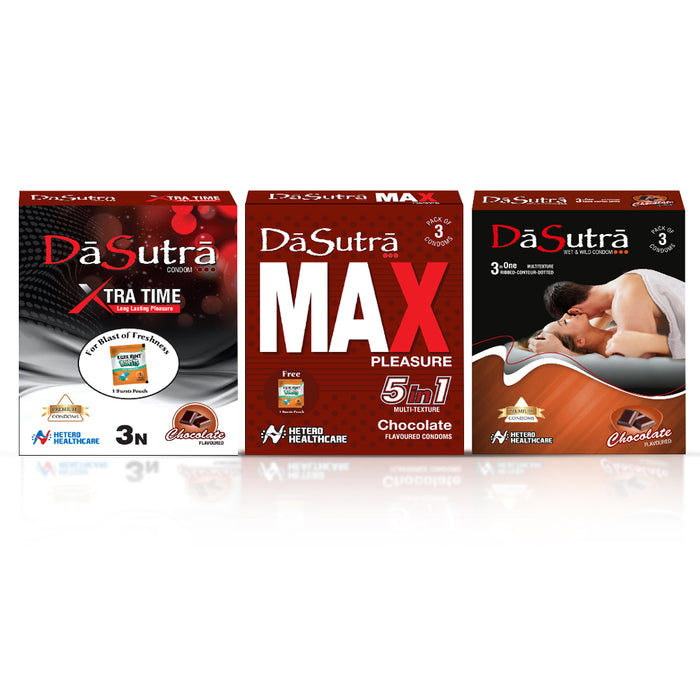 DaSutra All Product Pack of 3 Combo – Wet & Wild Pack of 2, Xtra Time Pack of 2, Max Pleasure Pack of 2  – Chocolate Flavor