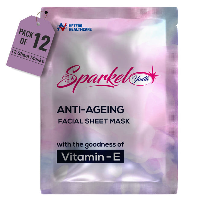 Sparkel Youth - Anti-Ageing Face Sheet Mask with Vitamin E & Retinol | Anti Wrinkle, Boost Collagen and Get Healthy, Plump Skin | For All Skin Types | Vitamin E Infusion