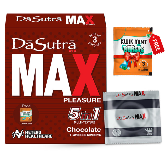 DaSutra Max Pleasure Condoms - With 396 dots | 5in1 multi-textured condoms | Flavour