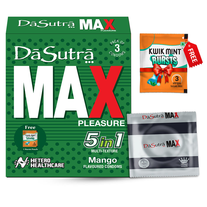 DaSutra Max Pleasure Condoms - With 396 dots | 5in1 multi-textured condoms | Flavour