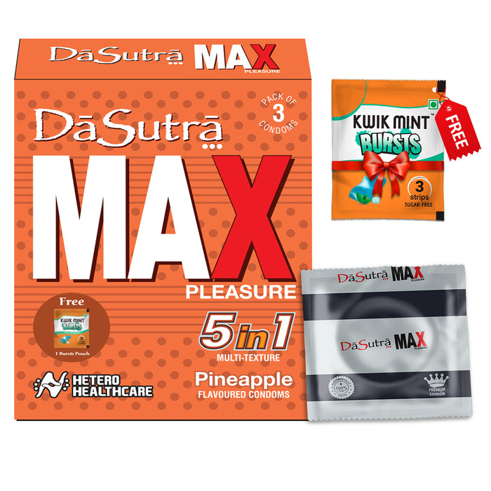 DaSutra Max Pleasure Condoms - With 396 dots | 5in1 multi-textured condoms | Flavour