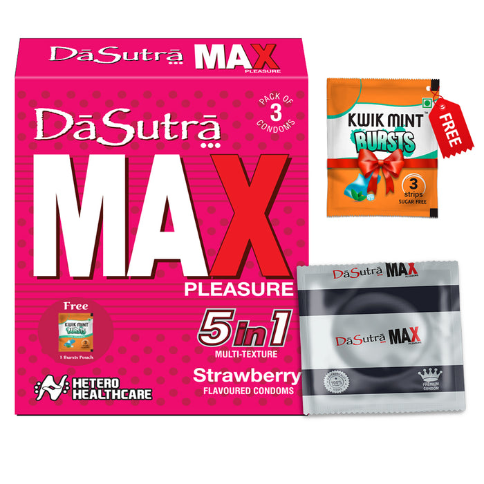 DaSutra Max Pleasure Condoms - With 396 dots | 5in1 multi-textured condoms | Flavour