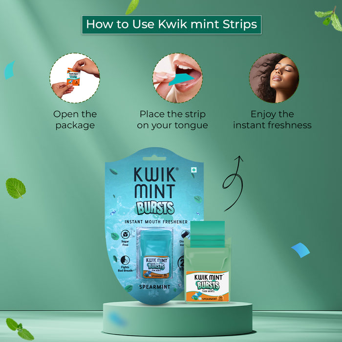 Kwik Mint Burst Cassettes - Spearmint Flavoured Oral Care Strips (Pack of 10)