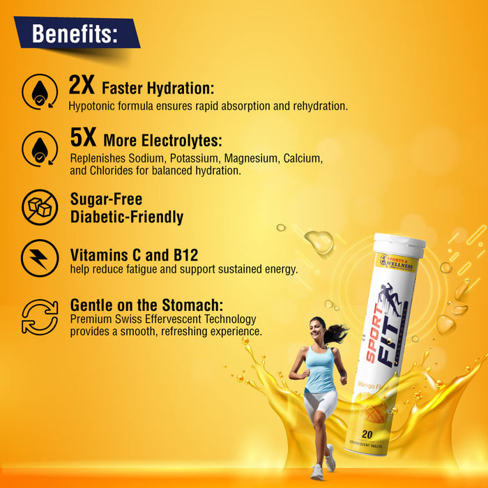 SportFit Effervescent Electrolyte Tablet – Sugar-Free Hydration & Energy Boost with 5X Electrolytes