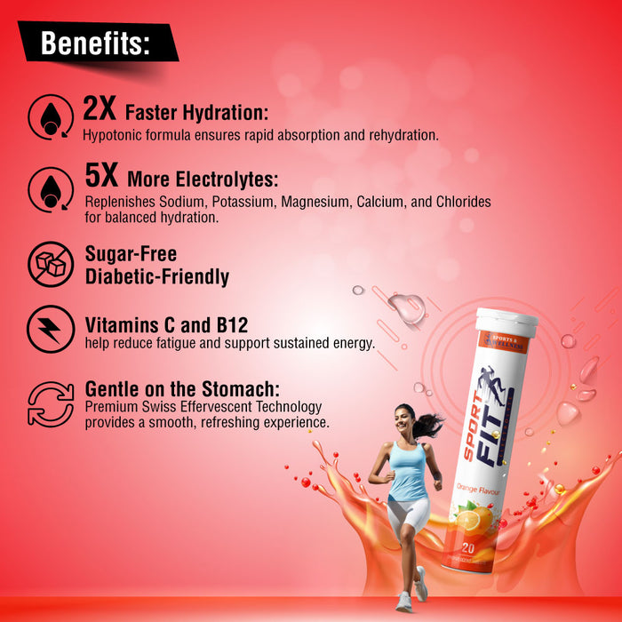 SportFit Effervescent Electrolyte Tablet – Sugar-Free Hydration & Energy Boost with 5X Electrolytes