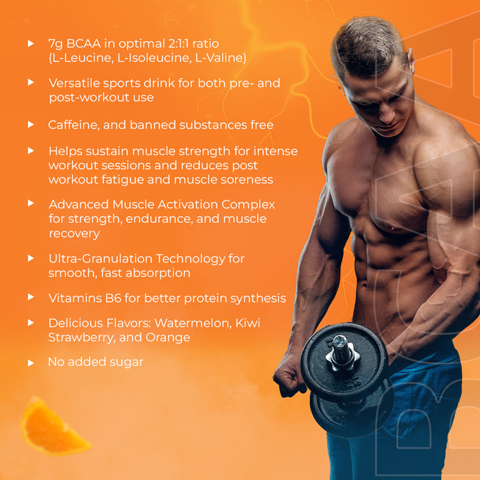 Sport Fit BCAA Supplement – Advanced Muscle Activation with 7g BCAA, 1gm L-Citrulline and 1gm L-Glutamine