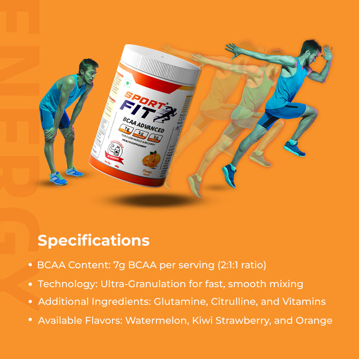 Sport Fit BCAA Supplement – Advanced Muscle Activation with 7g BCAA, 1gm L-Citrulline and 1gm L-Glutamine