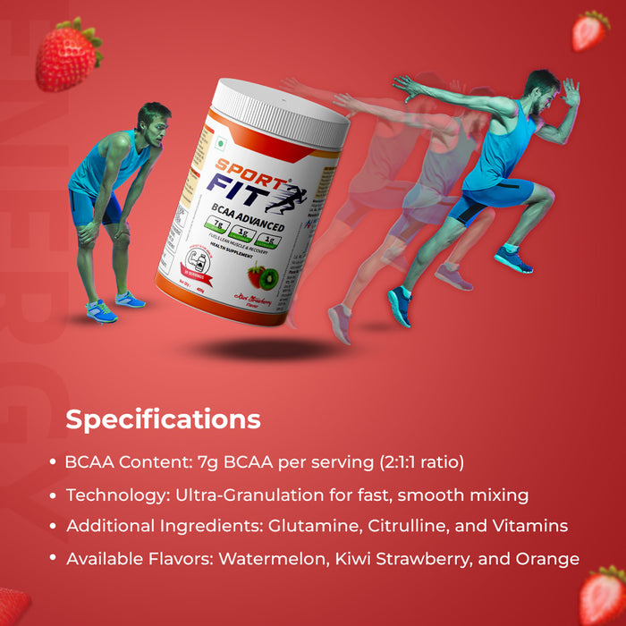 Sport Fit BCAA Supplement – Advanced Muscle Activation with 7g BCAA, 1gm L-Citrulline and 1gm L-Glutamine