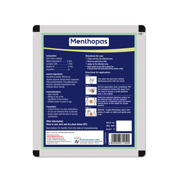 Menthopas - Topical Pain Relief Patches - Pack of 6